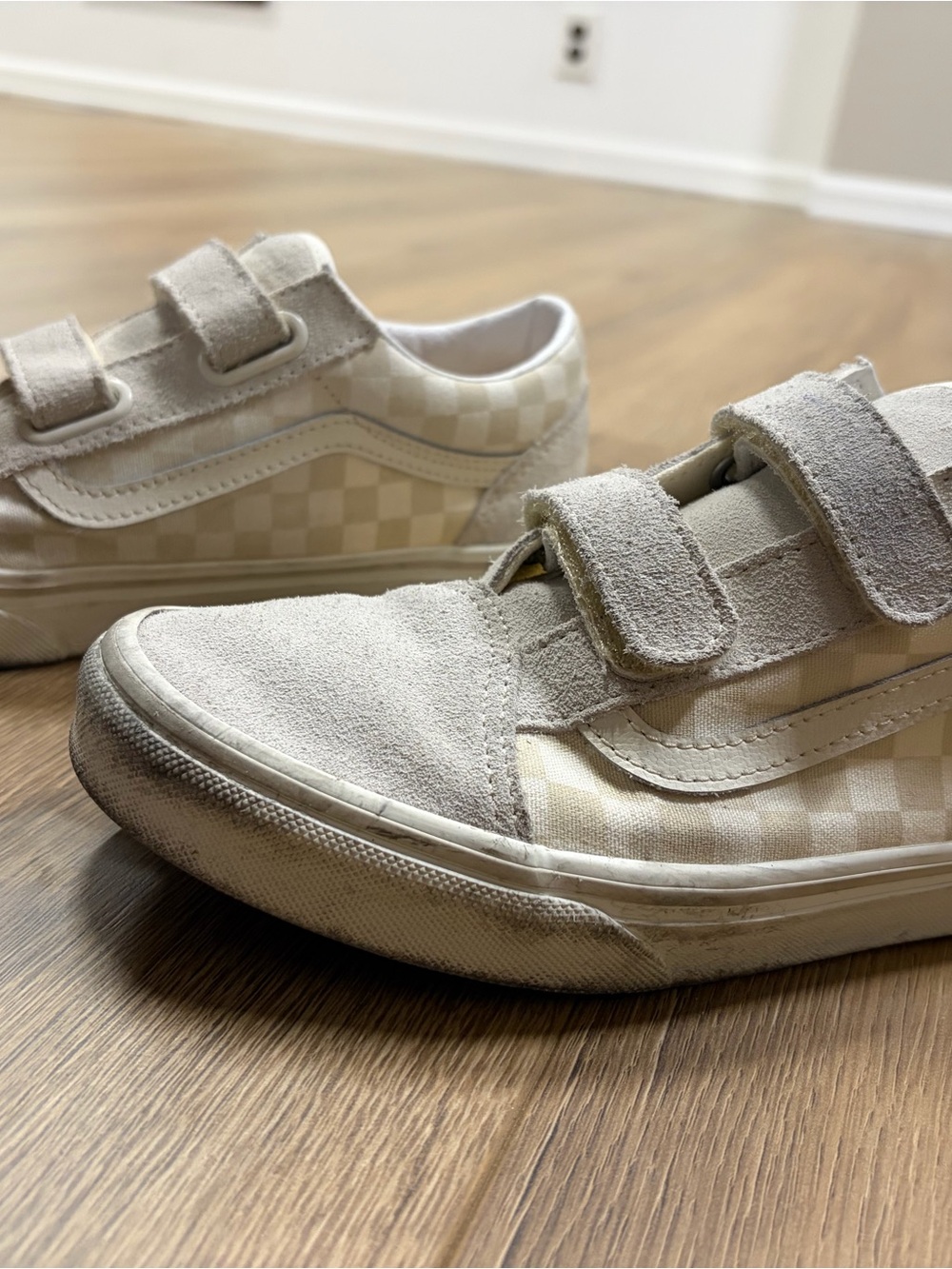 Vans Kids Cream Checkerboard Velcro Sneakers